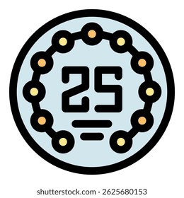 Shiny twenty five cents coin rotating, showing heads and tails with number 25