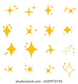 Shiny twinkle stars. Set of Twinkle stars.  Yellow, orange sparkles symbols vector. The set of sparkle stars icon. Glittering star vector. Glowing light effect stars and bursts collection.