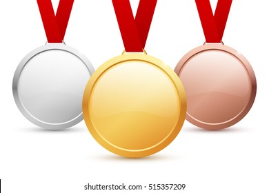 Shiny vector blank gold, silver and bronze medal templates with copyspace for your text