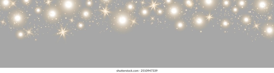 Glänzender Vektorstaub glitzert auf transparentem Hintergrund, der nach unten fällt. Glühpartikel fallen von oben nach unten. Zaubersterneffekt. Funkelnde Glitter Dekoration für Ihr Design. Vektorgrafik EPS10