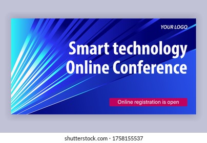 Shiny vector, frame vector,  rays of smooth elegant shades of blue, vector background with copy space, bright spotlights, line vector, webinar icon, smart technology, online conference, logo
