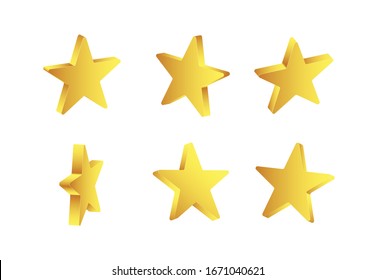 Shiny vector golden 3d stars isolated on white background.