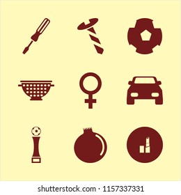 shiny vector icons set. with car, lipstick, football cup and screw in set