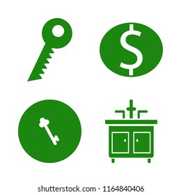 shiny vector icons set. with dollar coin, faucet and key in set