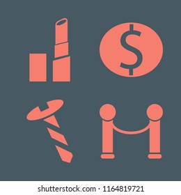 shiny vector icons set. with screw, dollar coin, lipstick and velvet in set