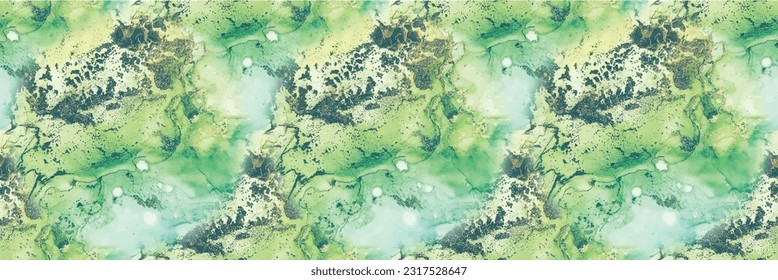 Shiny Vector Ink Background. Green Seamless Watercolor. Marble Gold Alcohol Ink. Blue Marble Background. Geode Elegant Texture. Golden Water Color Marble. Foil Art Paint. Vector Abstract Painting.