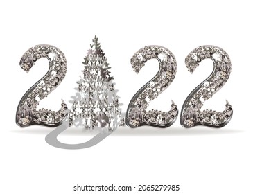  Brillante Vector texto de lujo 2022 de joyas. Diseño de números festivos de diamantes. Feliz Año Nuevo y Cartel de Navidad con números del 2022.