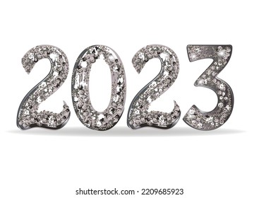  Shiny Vector luxury text 2023 from jewels. Diamond Festive Numbers Design. Happy New Year Banner with 2023 Numbers.