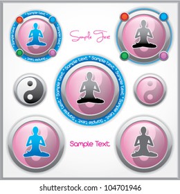 Shiny vector mark collection with a woman in lotus position and the Yin and Yang symbol, and with place for Your custom text