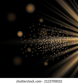 Shiny vector star, golden dust glitter on black background. Bright decorations for the background. Vector illustration.