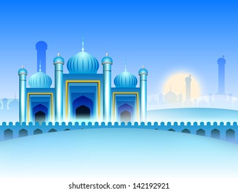 Shiny view of Mosque background for Ramadan Kareem.