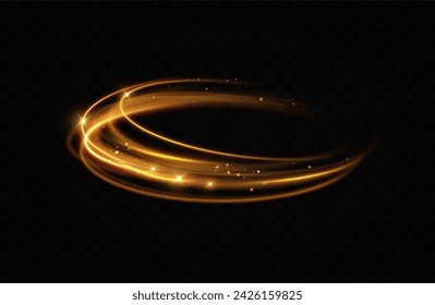 Shiny vortex rings shimmer on a transparent background. Sparkling circles with light effect. Light circle swirl neon lighting effect, spiral light lines.