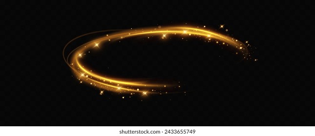 Shiny vortex rings shimmer on a transparent background. Sparkling circles with light effect. Light circle swirl neon lighting effect, spiral light lines.