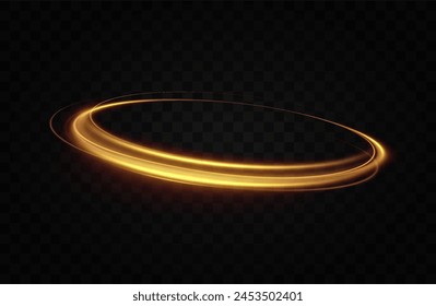 Shiny vortex rings shimmer on a transparent background. Sparkling circles with light effect. Light circle swirl neon lighting effect, spiral light lines.	