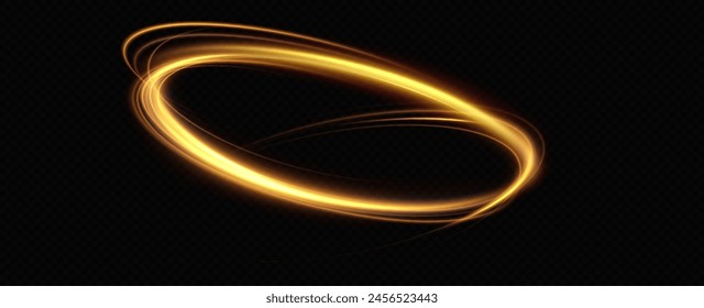 Shiny vortex rings shimmer on a transparent background. Sparkling circles with light effect. Light circle swirl neon lighting effect, spiral light lines.	