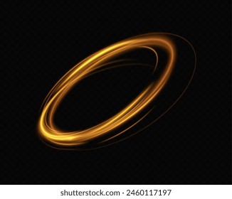 Shiny vortex rings shimmer on a transparent background. Sparkling circles with light effect. Light circle swirl neon lighting effect, spiral light lines.	
