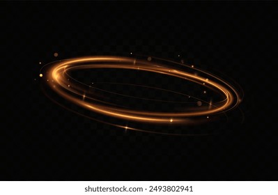 Shiny vortex rings shimmer on a transparent background. Sparkling circles with light effect. Light circle swirl neon lighting effect, spiral light lines.