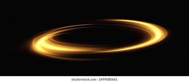 Shiny vortex rings shimmer on a transparent background. Sparkling circles with light effect. Light circle swirl neon lighting effect, spiral light lines.