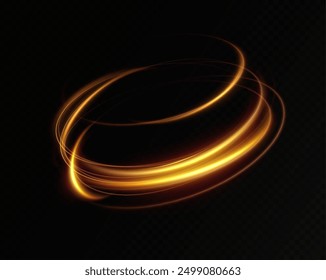 Shiny vortex rings shimmer on a transparent background. Sparkling circles with light effect. Light circle swirl neon lighting effect, spiral light lines.
