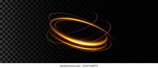 Anéis de vórtice brilhantes brilham em um fundo transparente. Espumantes com efeito de luz. Círculo claro girar neon efeito de iluminação, linhas de luz espiral.