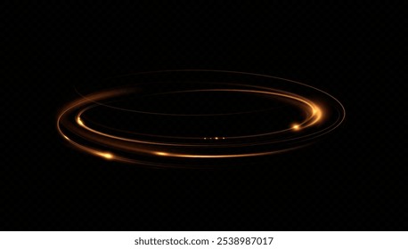 Shiny vortex rings shimmer on a transparent background. Sparkling circles with light effect. Light circle swirl neon lighting effect, spiral light lines.	