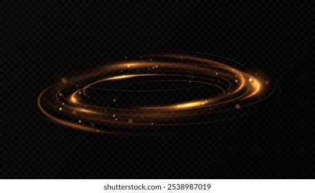 Shiny vortex rings shimmer on a transparent background. Sparkling circles with light effect. Light circle swirl neon lighting effect, spiral light lines.	