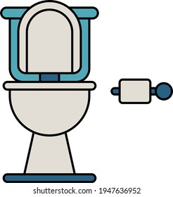 Shiny Wall Mounted Commode Seat with Tissue Roll Concept, Bathroom Toilet Vector color Icon design, Restroom Bowl, Interior design Symbol, Home Office decoration Sign, Residential stock illustration
