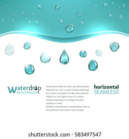 Shiny water droplets background. Horizontal seamless pattern