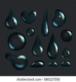 Shiny water drops isolated on transparent background