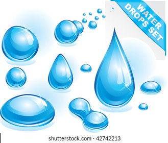 Shiny water drops vector set