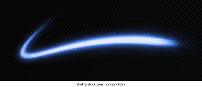 Shiny wave design element with sparkles and particles. Glittering dust light trail. Abstract magic motion lines. Neon shiny lines with light effect.