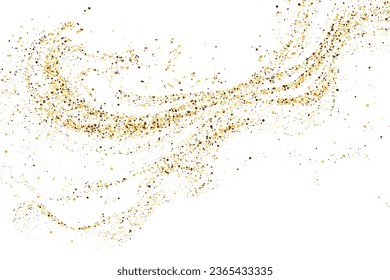 Ola brillante, confeti dorado. Correa vectorial de cometa brillante dorada sobre fondo blanco
