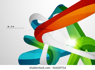 Plantilla de movimiento moderno de onda brillante - franjas de curva de color y líneas en el concepto de movimiento y con efectos de luz y sombra. Banner de presentación y plantilla de diseño de mensajes de tarjeta de visita