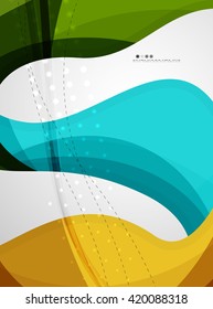 Plantilla de movimiento moderno de onda brillante - franjas de curva de color y líneas en el concepto de movimiento y con efectos de luz y sombra. Banner de presentación y plantilla de diseño de mensajes de tarjeta de visita