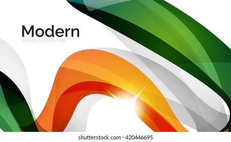 Shiny wave modern motion template - color curve stripes and lines in motion concept and with light and shadow effects. Presentation banner and business card message design template