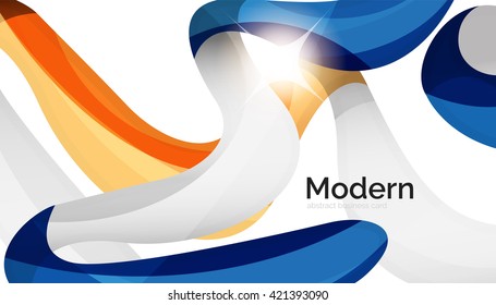 Plantilla de movimiento moderno de onda brillante - franjas de curva de color y líneas en el concepto de movimiento y con efectos de luz y sombra. Banner de presentación y plantilla de diseño de mensajes de tarjeta de visita