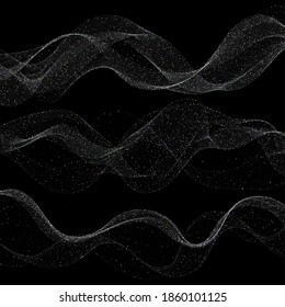 Shiny waves set. Flickering particles. Design element. Festive background