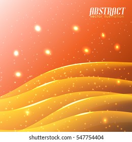 Shiny wavy abstract background with orange curved lines and light effects vector illustration