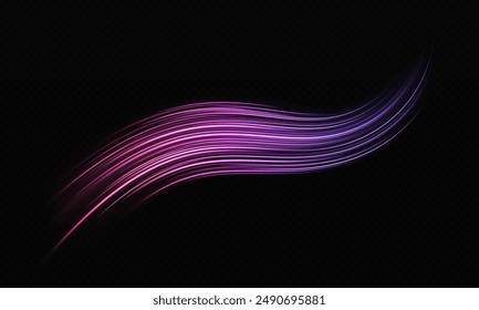 Shiny wavy comet with light effect. Magic sparkling trails of comet. Luminous lines on transparent background. High-speed light trails effect.