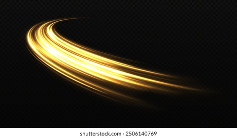 Shiny wavy comet with light effect. Magic sparkling trails of comet. High-speed light trails effect. Luminous lines on transparent background.