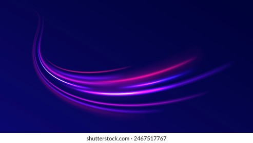 Shiny wavy path. Rotating dynamic neon circle. Colored shiny sparks of spiral wave. Curved bright speed line swirls. Magic golden swirl with highlights. Glowing swirl bokeh effect. vector 