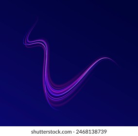 Shiny wavy path. Rotating dynamic neon circle. Colored shiny sparks of spiral wave. Curved bright speed line swirls. Magic golden swirl with highlights. Glowing swirl bokeh effect. vector 