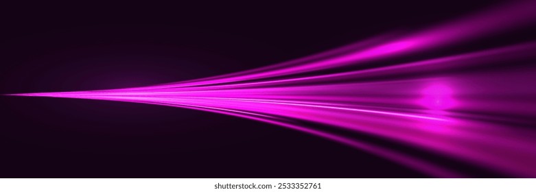 Shiny wavy path.Neon lines moving light effect. Horizontal lines.  Magical purple swirl with highlights. Glowing swirl bokeh effect.