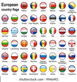 shiny web buttons with european country flags