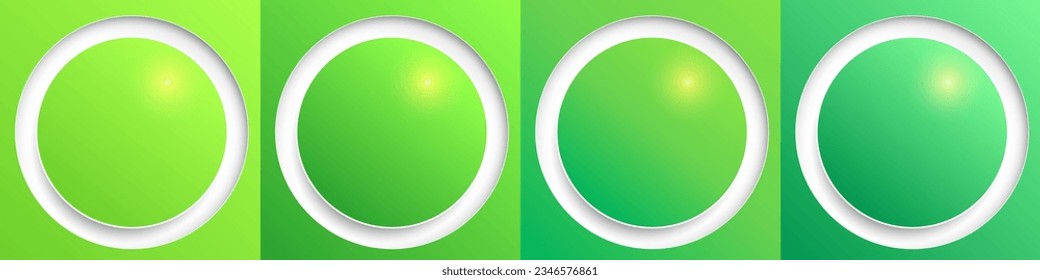 Shiny web buttons set, green color circle 3d icons vector illustration.