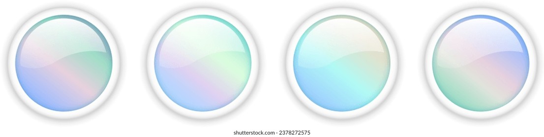 Shiny web buttons set, iridescent colors circle 3d icons vector illustration.