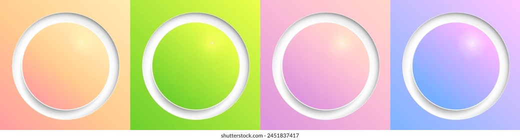 Conjunto de Botones de Web brillante, colores del arco iris rodean la Ilustración vectorial de iconos 3d.