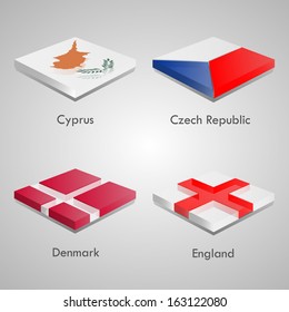 Shiny web glossy bricks buttons with european country flags. Vector Illustration. Cyprus, Czech Republic, Denmark, England