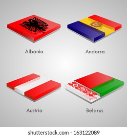 Shiny web glossy bricks buttons with european country flags. Vector Illustration. Albania, Andorra, Austria, Belarus
