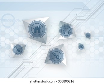 Shiny web icons on hi-tech abstract background for Technology concept.